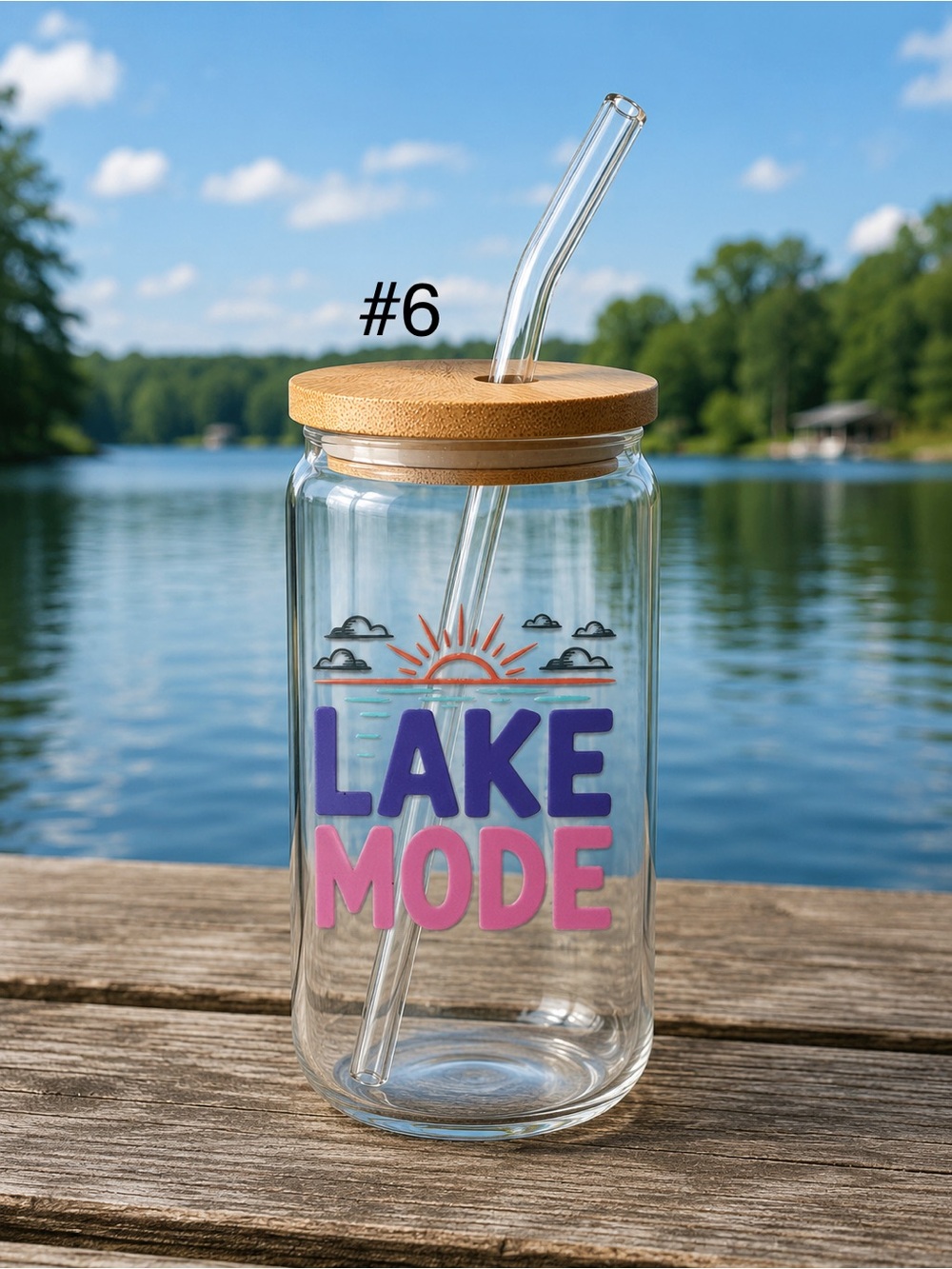 *Buy now lake life/boaters 16 ounce glass tumbler with bamboo lid and straw - Picture 6 of 13